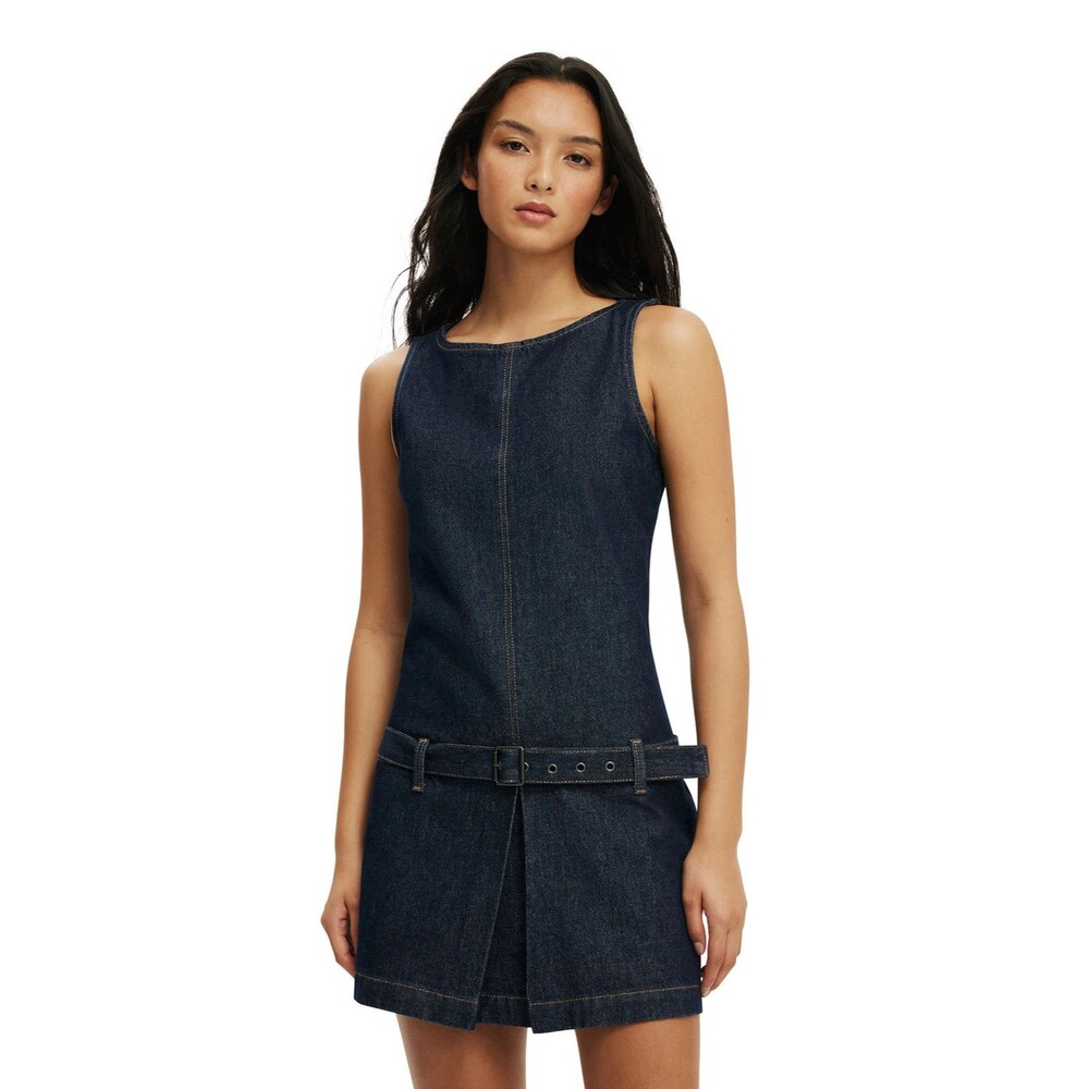 Cotton On Luisa Dress 6 Blue Denim Sleeveless Tank Belted Shift Mini Casual
